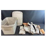 Gray Storage Tote with Lid and Assorted Tree Bark Pieces