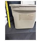 Gray Storage Tote with Lid and Assorted Tree Bark Pieces
