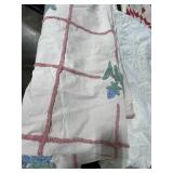 Vintage Quilt and Linen Assortment with Embroidered and Chenille Details & Pillow