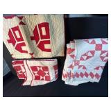 Collection of 3 Red and White Vintage Handstitched Quilts