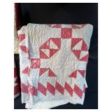 Collection of 3 Red and White Vintage Handstitched Quilts