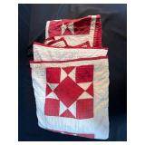 Collection of 3 Red and White Vintage Handstitched Quilts