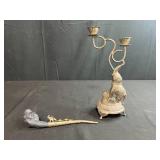 Decorative Elephant Motif Silver Plated Candle Holder and Ornate Pipe Set