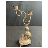 Decorative Elephant Motif Silver Plated Candle Holder and Ornate Pipe Set