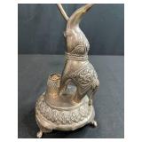 Decorative Elephant Motif Silver Plated Candle Holder and Ornate Pipe Set