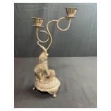 Decorative Elephant Motif Silver Plated Candle Holder and Ornate Pipe Set