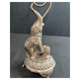 Decorative Elephant Motif Silver Plated Candle Holder and Ornate Pipe Set
