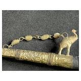 Decorative Elephant Motif Silver Plated Candle Holder and Ornate Pipe Set