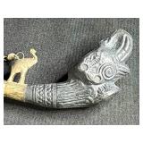 Decorative Elephant Motif Silver Plated Candle Holder and Ornate Pipe Set