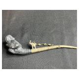 Decorative Elephant Motif Silver Plated Candle Holder and Ornate Pipe Set