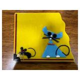 Set of Fused Glass Cat and Mouse Trays Signed by Artist with Cat Face Night Light
