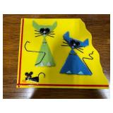 Set of Fused Glass Cat and Mouse Trays Signed by Artist with Cat Face Night Light