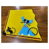 Set of Fused Glass Cat and Mouse Trays Signed by Artist with Cat Face Night Light
