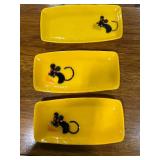 Set of Fused Glass Cat and Mouse Trays Signed by Artist with Cat Face Night Light