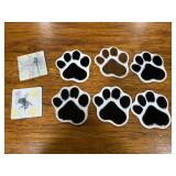 Set of 8 Glass Coasters with Paw Print and Insect Designs