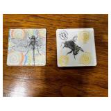 Set of 8 Glass Coasters with Paw Print and Insect Designs