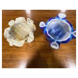 Set of Art Glass Items Including Coasters, Spoon Rests, and Ruffled Bowls