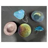 Collection of Studio Art Glass Bowls, Fish Figure, and Agate Hanging Piece