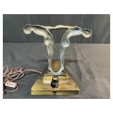Collection of 3 Vintage Table Lamps Including Art Deco Bronze Sculpture and Stained Glass