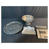 Silversmithing and Art Metal Book with Sheridan Silverplate Bowl, Tray, and Ornate Crumb Set