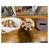 Vintage Poker Chip Set with Wooden Caddy and Assorted Dominoes