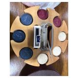 Vintage Poker Chip Set with Wooden Caddy and Assorted Dominoes