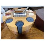 Vintage Poker Chip Set with Wooden Caddy and Assorted Dominoes