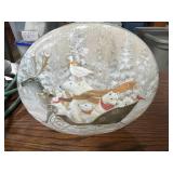 Holiday Lighted Tree Stand with Extension Cords and Illuminated Winter Scene Plate