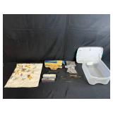 Mixed Lot of Wood Threading Kit, Taps, Hardware, Cloth, and Storage Bin
