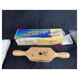 Mixed Lot of Wood Threading Kit, Taps, Hardware, Cloth, and Storage Bin