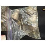 Mixed Lot of Wood Threading Kit, Taps, Hardware, Cloth, and Storage Bin