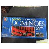 Assorted Board Game Pieces, Dominoes Sets, Poker Chips, and Storage Bin