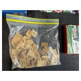 Assorted Board Game Pieces, Dominoes Sets, Poker Chips, and Storage Bin