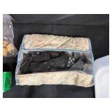 Assorted Board Game Pieces, Dominoes Sets, Poker Chips, and Storage Bin