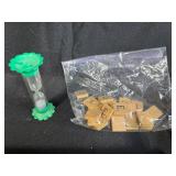 Assorted Board Game Pieces, Dominoes Sets, Poker Chips, and Storage Bin