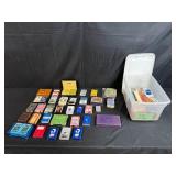 Large Collection of Vintage and Assorted Playing Card Decks in Storage Bin