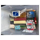 Large Collection of Vintage and Assorted Playing Card Decks in Storage Bin