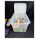 Large Collection of Vintage and Assorted Playing Card Decks in Storage Bin