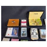 Large Collection of Vintage and Assorted Playing Card Decks in Storage Bin
