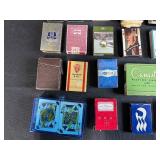 Large Collection of Vintage and Assorted Playing Card Decks in Storage Bin