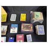 Large Collection of Vintage and Assorted Playing Card Decks in Storage Bin