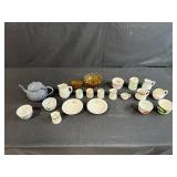 Assorted Vintage and Antique China Cups, Creamers, Bowls, and Teapot