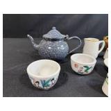 Assorted Vintage and Antique China Cups, Creamers, Bowls, and Teapot