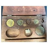 Vintage Mixed Lot: Tartan Case, Bahamas Airways Bag, Wood Tray, Tools and Collectibles