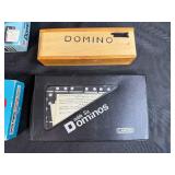 Collection of Dominoes, Checkers, and Classic Board Game Sets in Storage Box