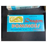 Collection of Dominoes, Checkers, and Classic Board Game Sets in Storage Box