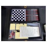 Collection of Dominoes, Checkers, and Classic Board Game Sets in Storage Box