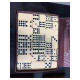 Collection of Dominoes, Checkers, and Classic Board Game Sets in Storage Box