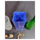 Eclectic Decor and Collectibles Lot with Glass Vases, Brass Weights, Oil Can, and Figurines