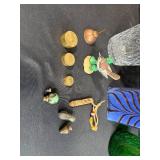 Eclectic Decor and Collectibles Lot with Glass Vases, Brass Weights, Oil Can, and Figurines